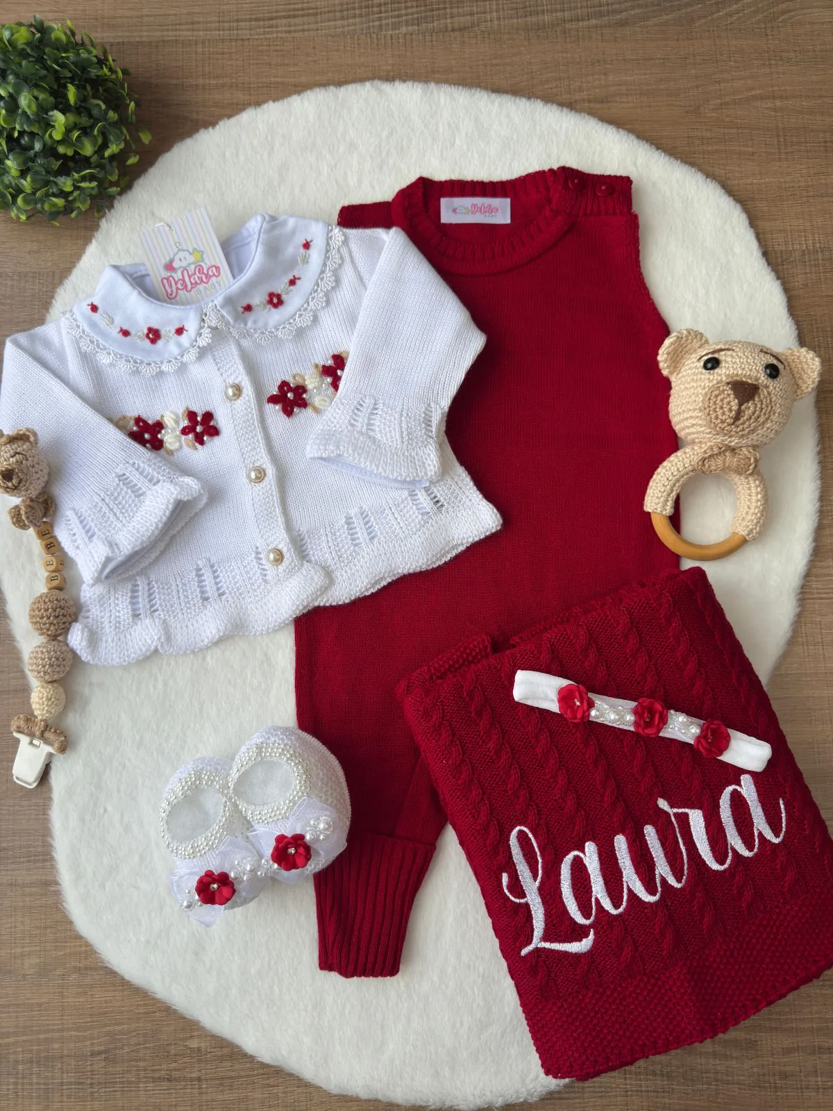 Kit Saída Maternidade feminina laura Vermelha 6 Peças