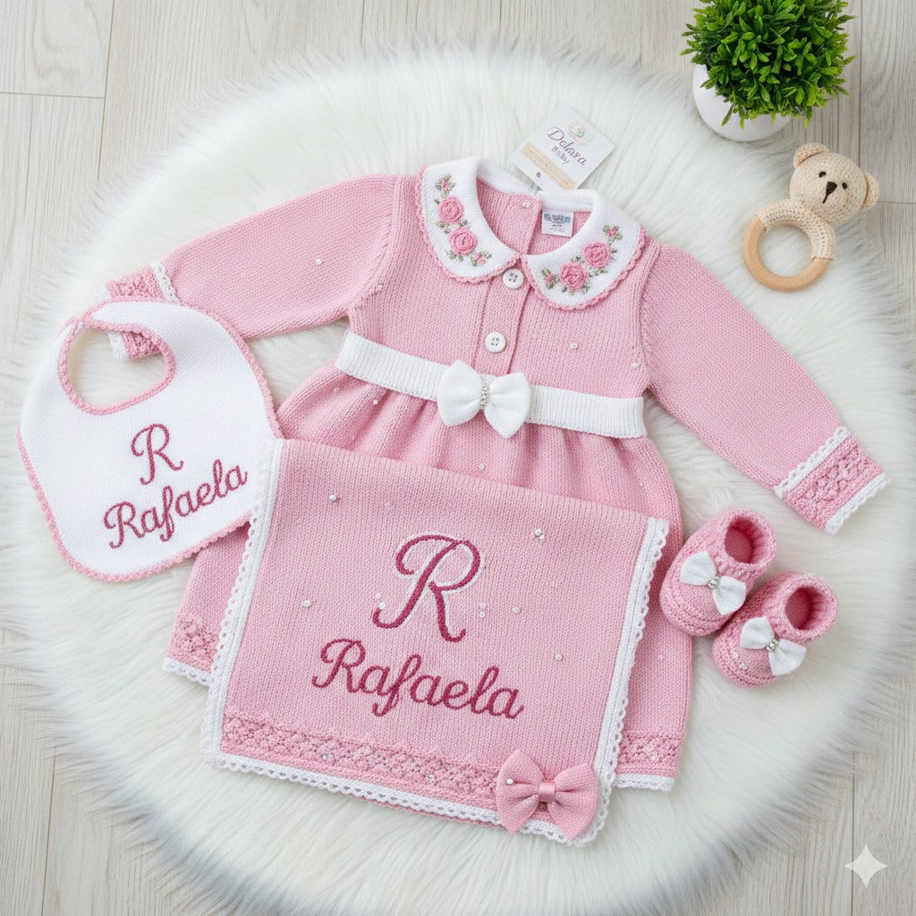 Kit Saída Maternidade Rafaela Rosa 6 Peças