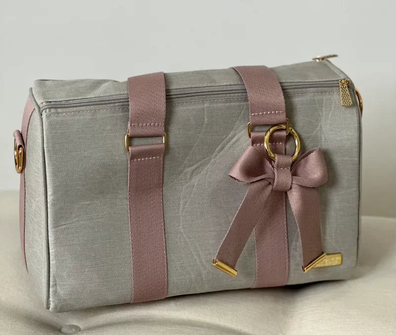 Bolsa da Mamãe - Linho Bege com Fitas Rosê