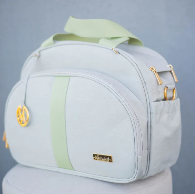 Bolsa da Mamãe - Linho Bege com Fitas Verde Chá