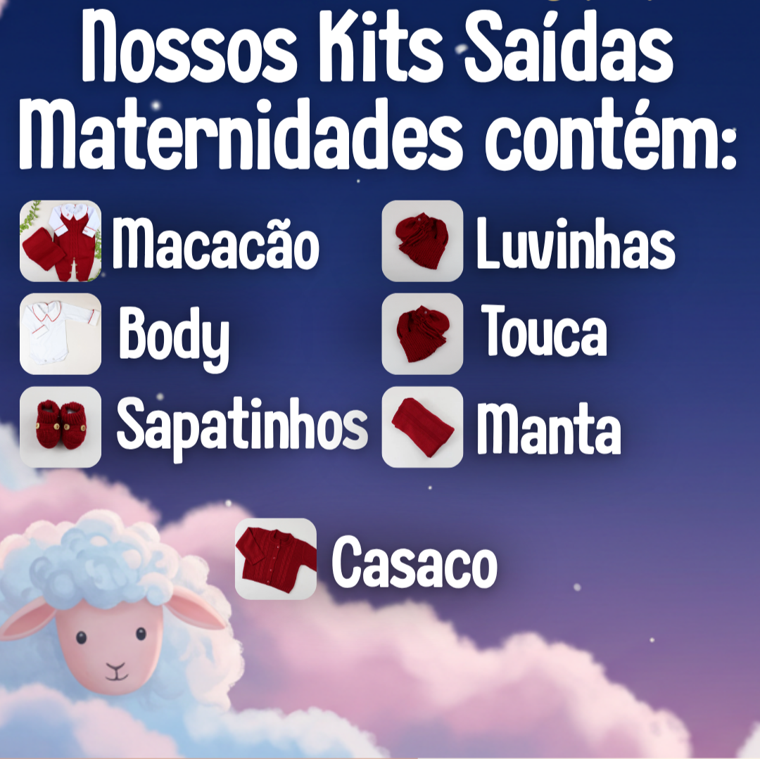 Saída De Maternidade Feminina Bebê Tricô Gabriele 7 peças - ACOMPANHA BODY BORDADO                                                                        Rosa Pupurri