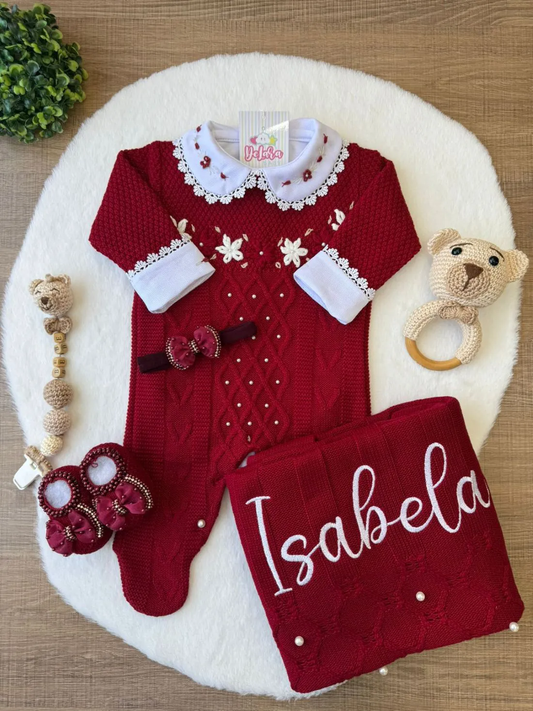 Kit Saída Maternidade Isabela Vermelho 5 Peças