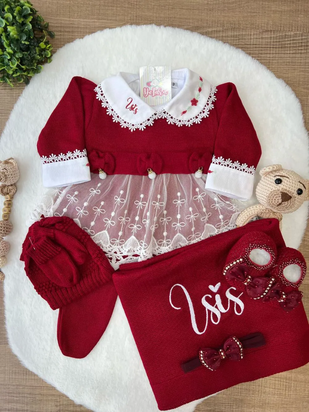 Kit Saída Maternidade Nicolle 8 Peças Renda Coração